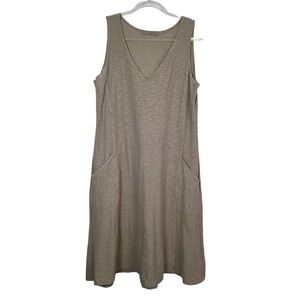 Cut Loose Women's M Dress Taupe Cotton Linen Slub V-Neck Sleeveless Pockets USA